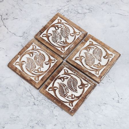 Indian Modern Wooden Coasters for Decor - Pack of 4